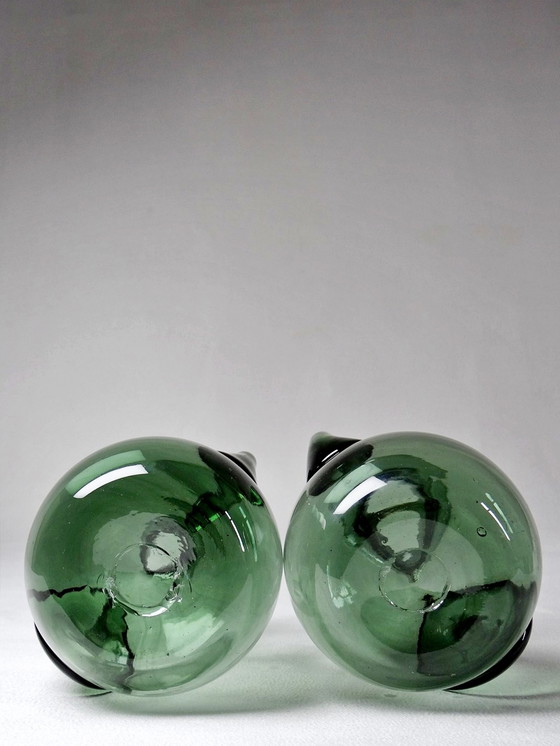 Image 1 of Duo vintage olie en azijn Cruet, getint geblazen glas