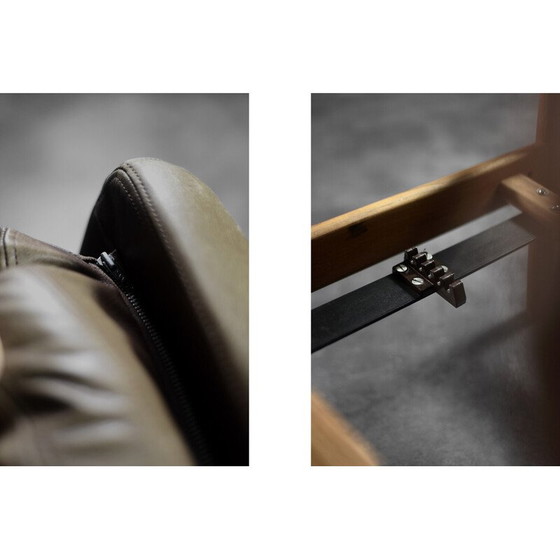 Image 1 of Vintage fauteuil in teakhout en bruin leer, Denemarken 1960