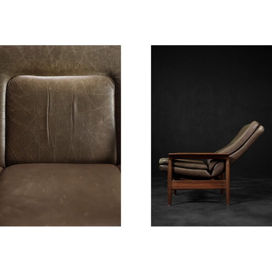 Image 1 of Vintage fauteuil in teakhout en bruin leer, Denemarken 1960