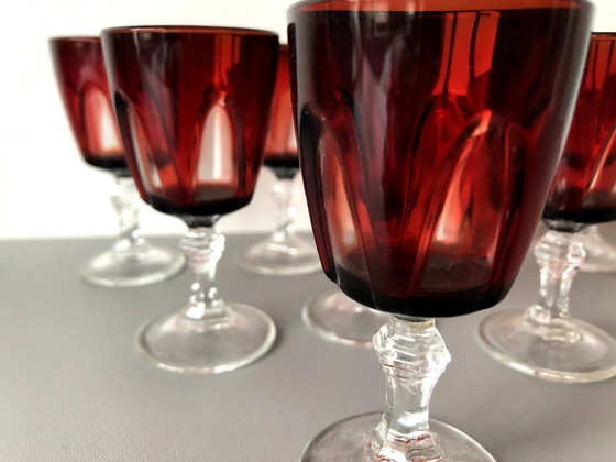 Image 1 of 8 X Vintage Cristal D'Arques Luminarc Ruby Red Borrel- Of Shotglaasjes