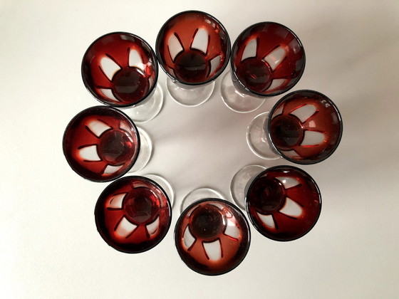 Image 1 of 8 X Vintage Cristal D'Arques Luminarc Ruby Red Borrel- Of Shotglaasjes
