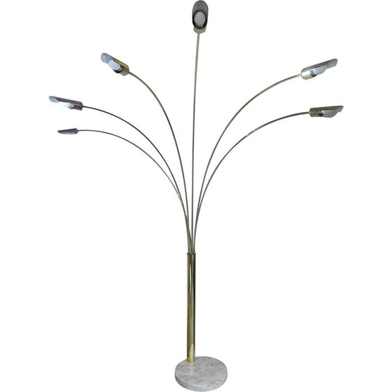 Image 1 of Vintage Arco vloerlamp in massief messing en Carrara marmer met 6 takken, Italië 1970