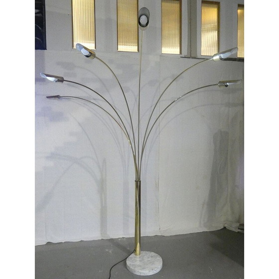 Image 1 of Vintage Arco vloerlamp in massief messing en Carrara marmer met 6 takken, Italië 1970