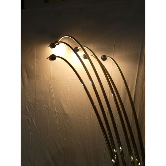 Image 1 of Vintage Arco vloerlamp in massief messing en Carrara marmer met 6 takken, Italië 1970