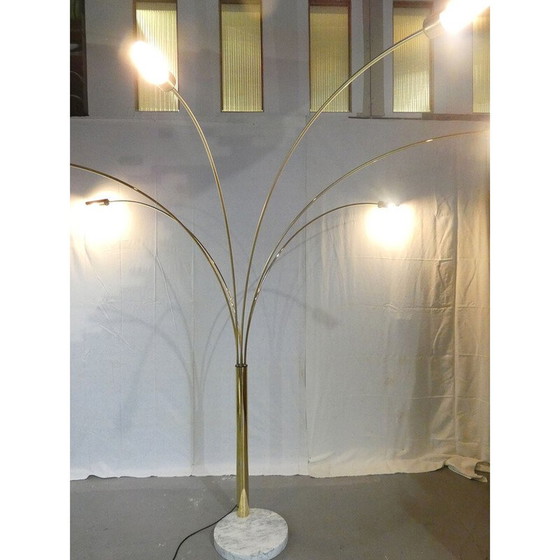 Image 1 of Vintage Arco vloerlamp in massief messing en Carrara marmer met 6 takken, Italië 1970