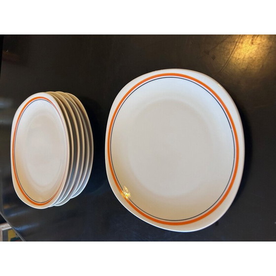 Set van 12 vintage borden met oranje rand voor Porcelaine du Berry, 1970 – Tafelaccessoires (photo 6 of 7)