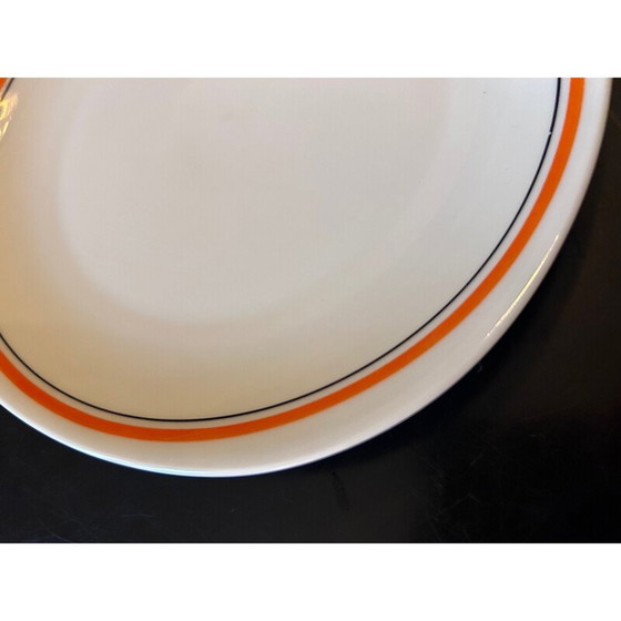 Set van 12 vintage borden met oranje rand voor Porcelaine du Berry, 1970 – Tafelaccessoires (photo 5 of 7)