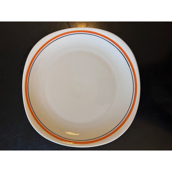Set van 12 vintage borden met oranje rand voor Porcelaine du Berry, 1970 – Tafelaccessoires (photo 4 of 7)