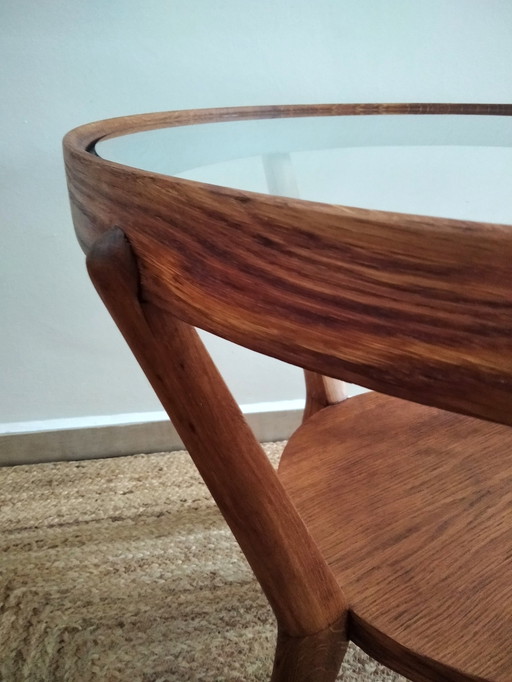 Vintage Mid Century Ronde Salontafel Van Kozelka | Art Deco Houten Salontafel Uit De Jaren '50