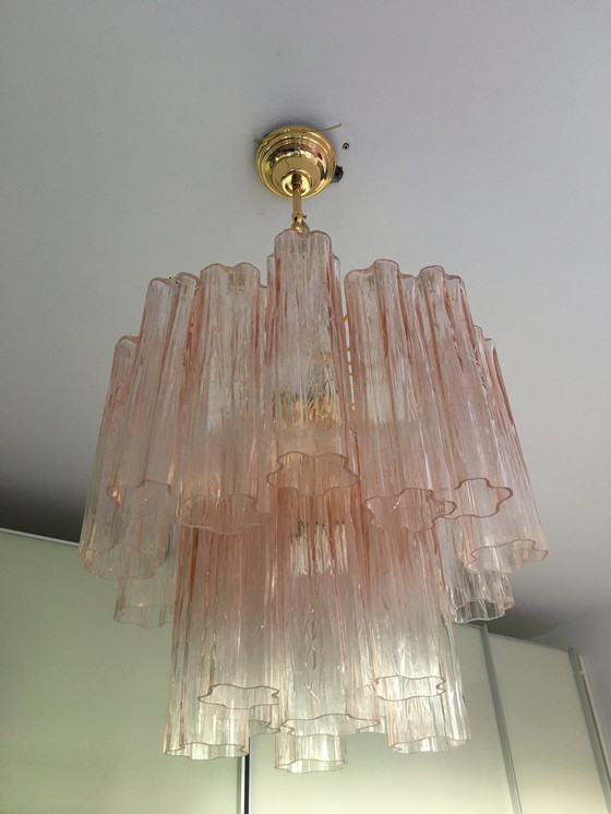 Image 1 of Vintage glazen kroonluchter in roze kleur