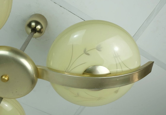 Image 1 of art deco KANDELIER met 3 glazen kappen jaren 1930 40