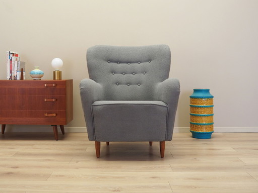 Grijze fauteuil, Scandinavisch ontwerp, Productie: Denemarken