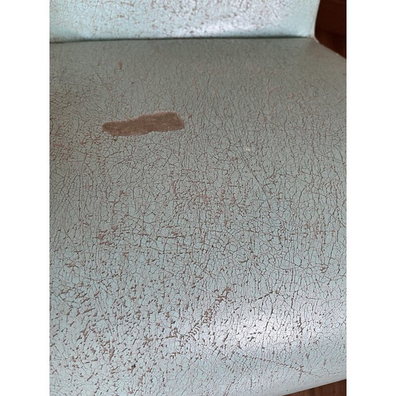 Image 1 of Vintage Wave haardstoel in hout en blauw kunstleer