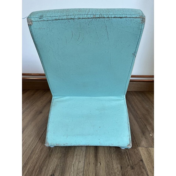 Image 1 of Vintage Wave haardstoel in hout en blauw kunstleer