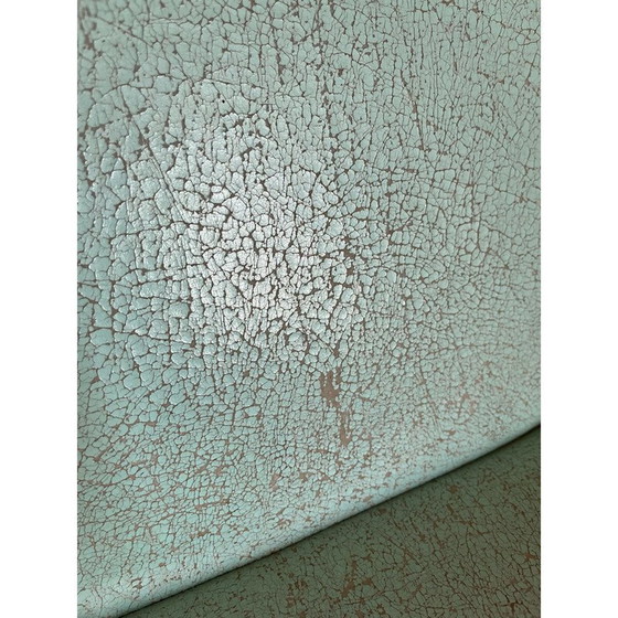 Image 1 of Vintage Wave haardstoel in hout en blauw kunstleer