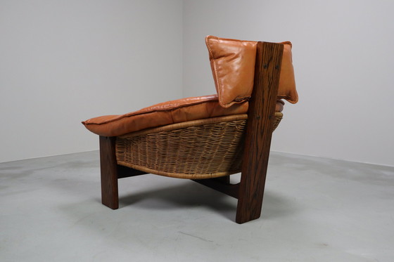 Image 1 of Vintage Tripod Lounge Chair In Leather, Rattan And Oak