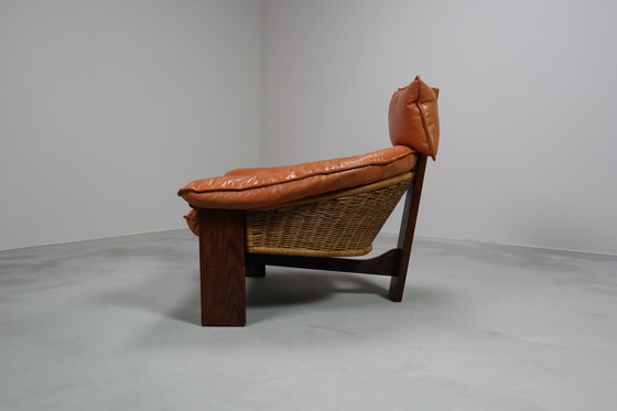 Image 1 of Vintage Tripod Lounge Chair In Leather, Rattan And Oak