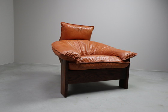 Image 1 of Vintage Tripod Lounge Chair In Leather, Rattan And Oak