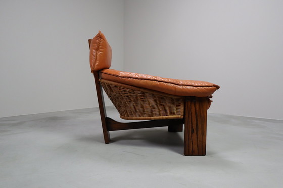 Image 1 of Vintage Tripod Lounge Chair In Leather, Rattan And Oak