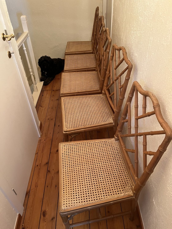 Image 1 of 5x Vintage Chippendale nep bamboe rotan eetkamerstoelen