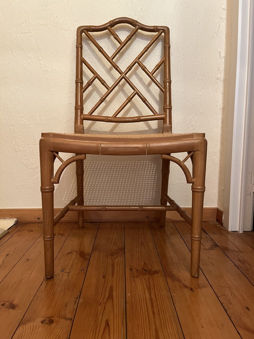 5x Vintage Chippendale nep bamboe rotan eetkamerstoelen