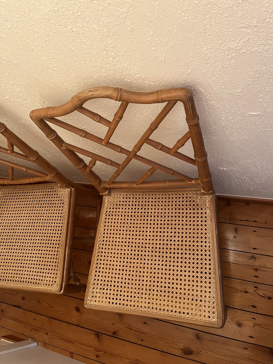 Image 1 of 5x Vintage Chippendale nep bamboe rotan eetkamerstoelen