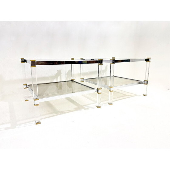 Image 1 of Paar vintage bijzettafeltjes van messing en glas, 1970