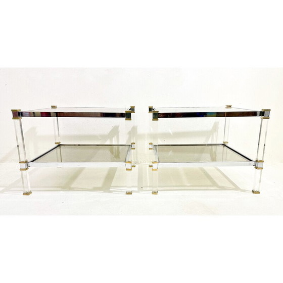 Image 1 of Paar vintage bijzettafeltjes van messing en glas, 1970