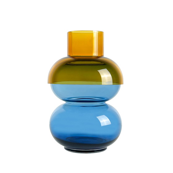 Image 1 of Cloudnola Bubbel Flip Vaas Groot Geel en Blauw Glas