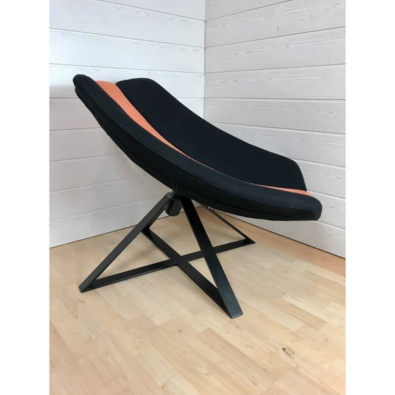 Image 1 of Vintage fauteuil in zwart en oranje stof, jaren 1970