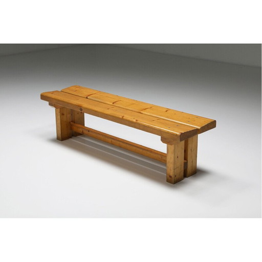 Vintage grenen bank van Charlotte Perriand voor Les Arc, Frankrijk 1970