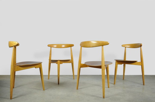 Fritz Hansen / Beuken & Teak "Hart" Eetkamerstoelen, FH4103 / Hans J. Wegner / Denemarken 1950