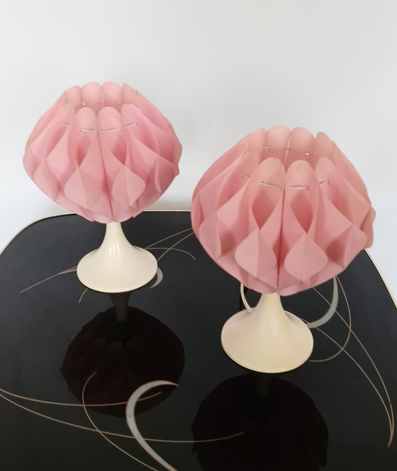 Image 1 of Zicoli twee space age bedlampjes met roze scherm 