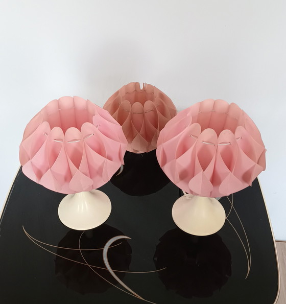 Image 1 of Zicoli twee space age bedlampjes met roze scherm 