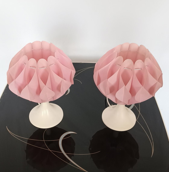 Image 1 of Zicoli twee space age bedlampjes met roze scherm 