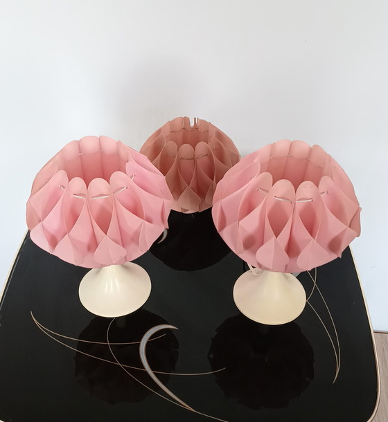 Image 1 of Zicoli twee space age bedlampjes met roze scherm 