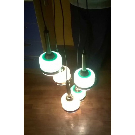 Image 1 of Wit en groen Murano glazen vintage hanglamp voor Vistosi, 1960