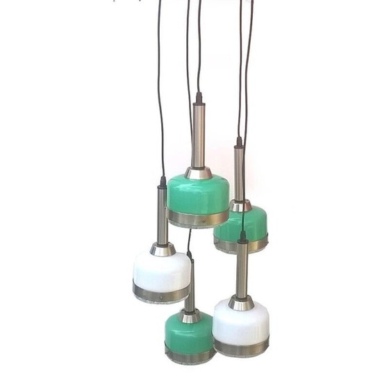 Image 1 of Wit en groen Murano glazen vintage hanglamp voor Vistosi, 1960