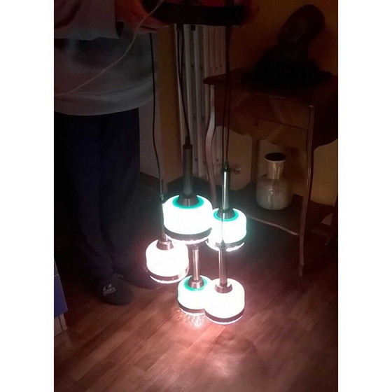 Image 1 of Wit en groen Murano glazen vintage hanglamp voor Vistosi, 1960