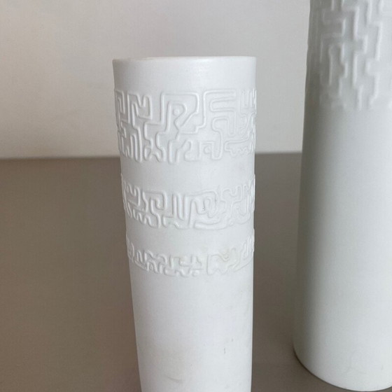 Image 1 of Paar vintage Op Art porseleinen vazen van Cuno Fischer voor Rosenthal, Duitsland 1980