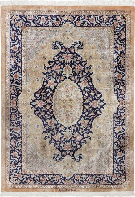 Image 1 of Origineel Perzisch tapijt Qom/Ghom Zuiver zijde 140 X 98 Cm Top staat