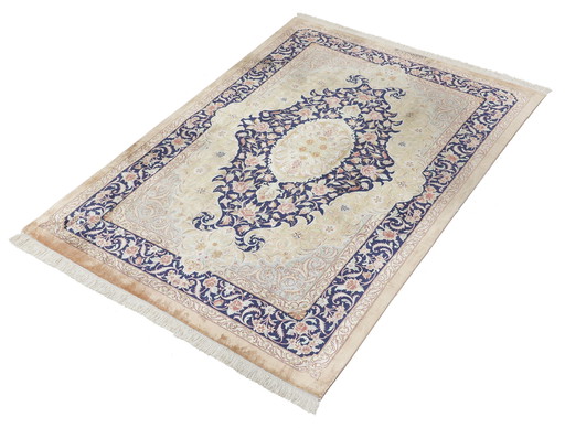 Origineel Perzisch tapijt Qom/Ghom Zuiver zijde 140 X 98 Cm Top staat