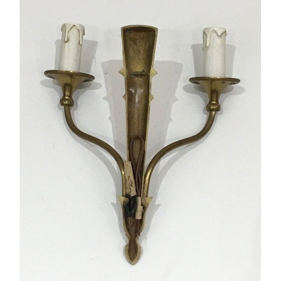 Image 1 of Paar vintage bronzen wandlampen met beugels en linten, Frankrijk 1960