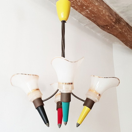 vintage kroonluchter met aronskelken 1950