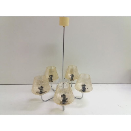 Vintage verchroomde metalen kroonluchter, Tsjecho-Slowakije 1965