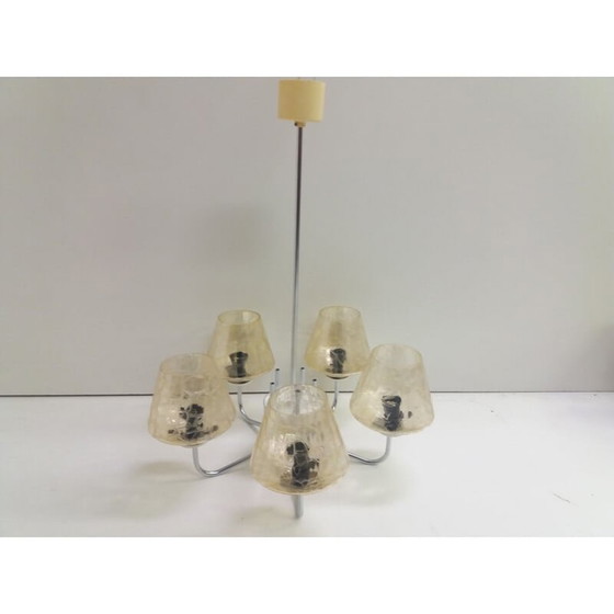 Image 1 of Vintage verchroomde metalen kroonluchter, Tsjecho-Slowakije 1965