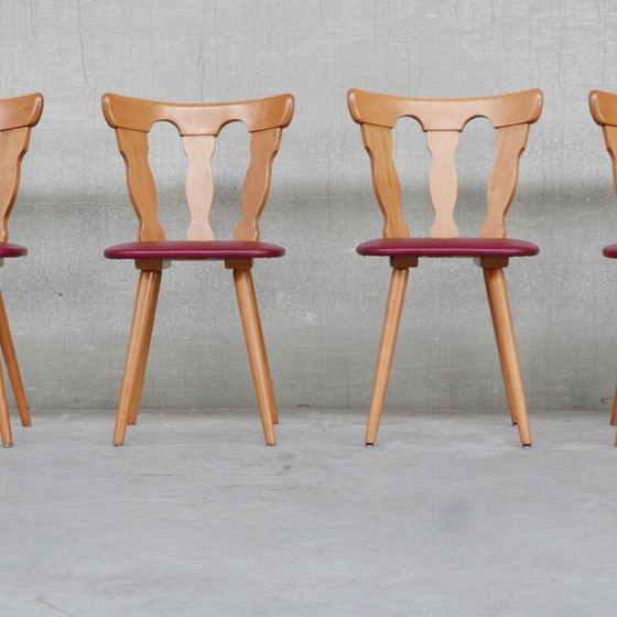 Image 1 of Set van 22 vintage Run café stoelen van hout en leer, Nederland 1970