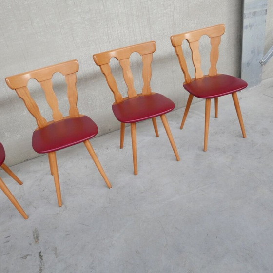 Image 1 of Set van 22 vintage Run café stoelen van hout en leer, Nederland 1970