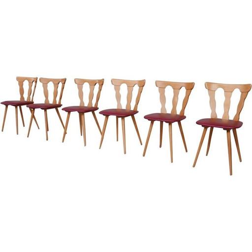 Set van 22 vintage Run café stoelen van hout en leer, Nederland 1970