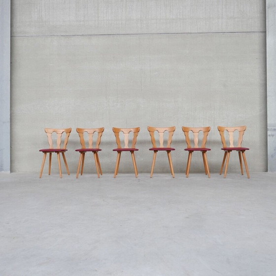 Image 1 of Set van 22 vintage Run café stoelen van hout en leer, Nederland 1970